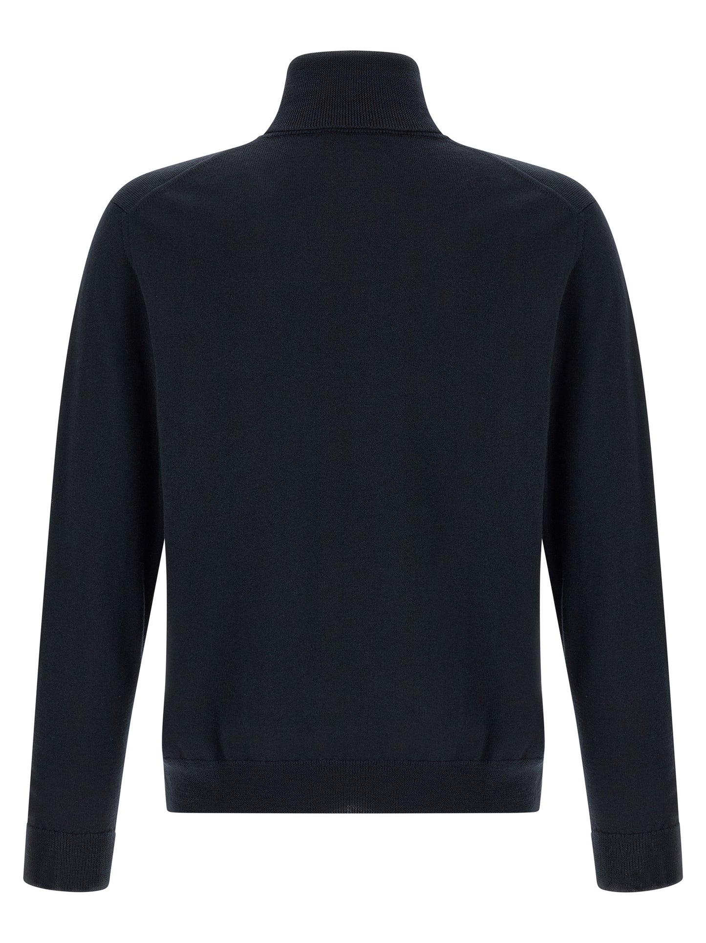 Cardigan by ZANONE for men in virgin wool dark-blue features a dramatic silhouette, showcasing a sophisticated high-neck neckline and dramatic detail for a timeless, premium look.