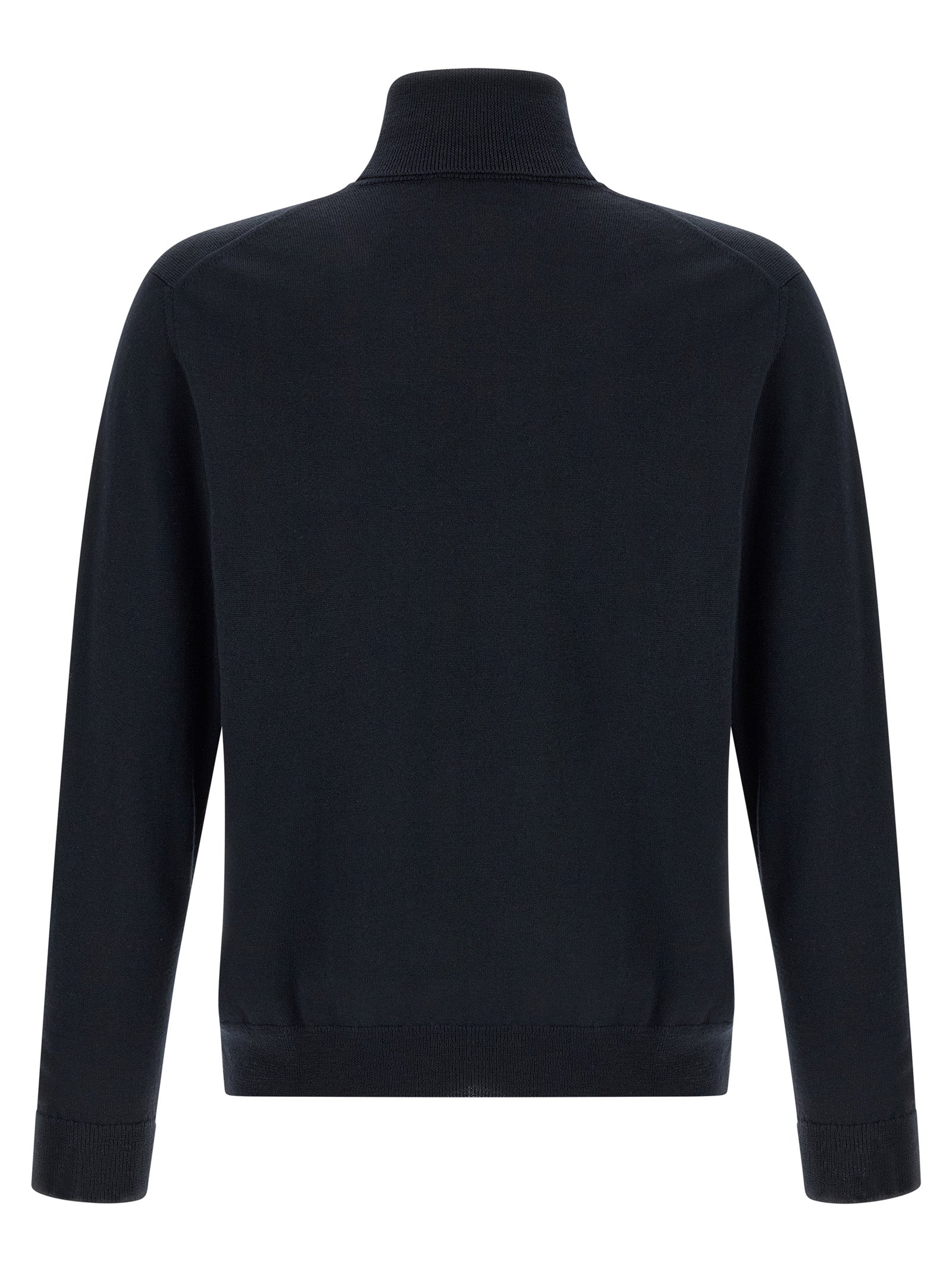 Cardigan by ZANONE for men in virgin wool dark-blue features a dramatic silhouette, showcasing a sophisticated high-neck neckline and dramatic detail for a timeless, premium look.