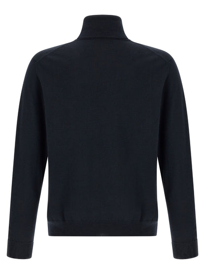 Cardigan by ZANONE for men in virgin wool dark-blue features a dramatic silhouette, showcasing a sophisticated high-neck neckline and dramatic detail for a timeless, premium look.