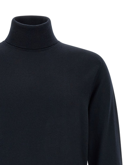 Cardigan by ZANONE for men in virgin wool dark-blue features an crisp silhouette, showcasing a sophisticated high-neck neckline and detail for a truly crisp finish.
