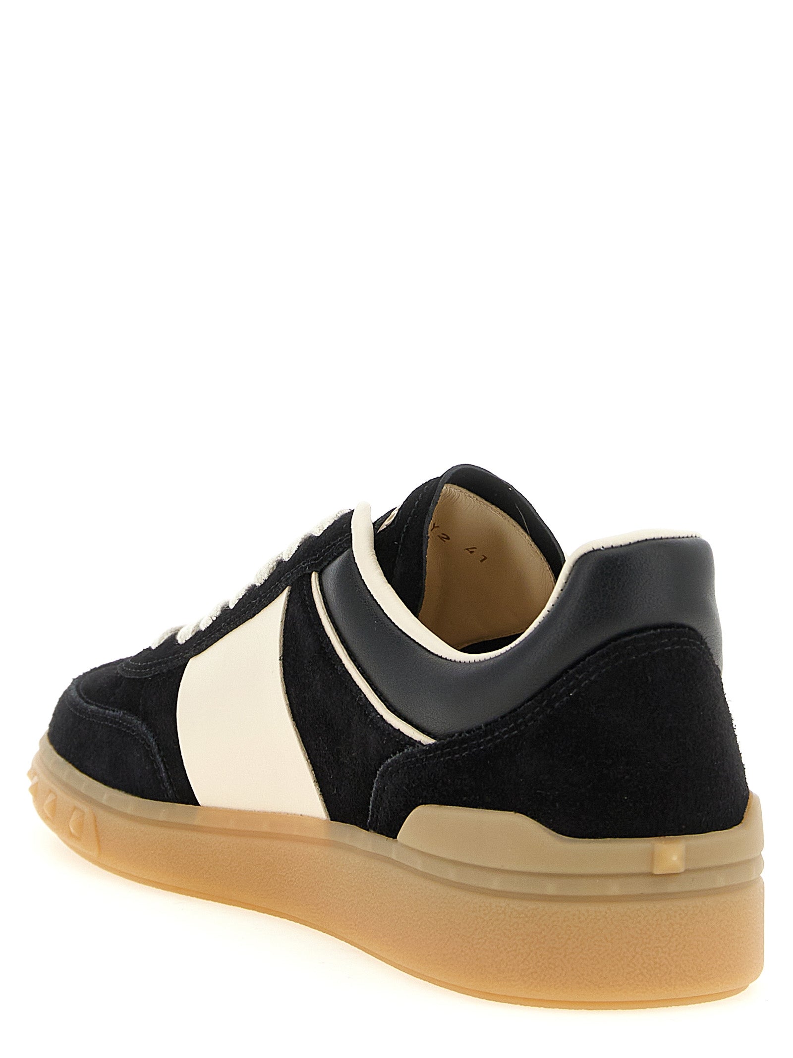Sneakers by Valentino Garavani for men in bos taurus suede calfskin leather black, cream, multicolor & signature features an timeless silhouette from the Rockstud V Logo Men's Low Top Bos Taurus Suede Calfskin Leather Sneakers collection, showcasing a signature low-top style with an timeless finish.