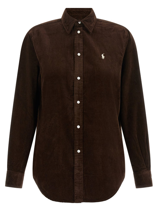 Blouse by Polo Ralph Lauren for women in cotton corduroy brown presents a discerning silhouette, showcasing a sophisticated and for a truly discerning finish.
