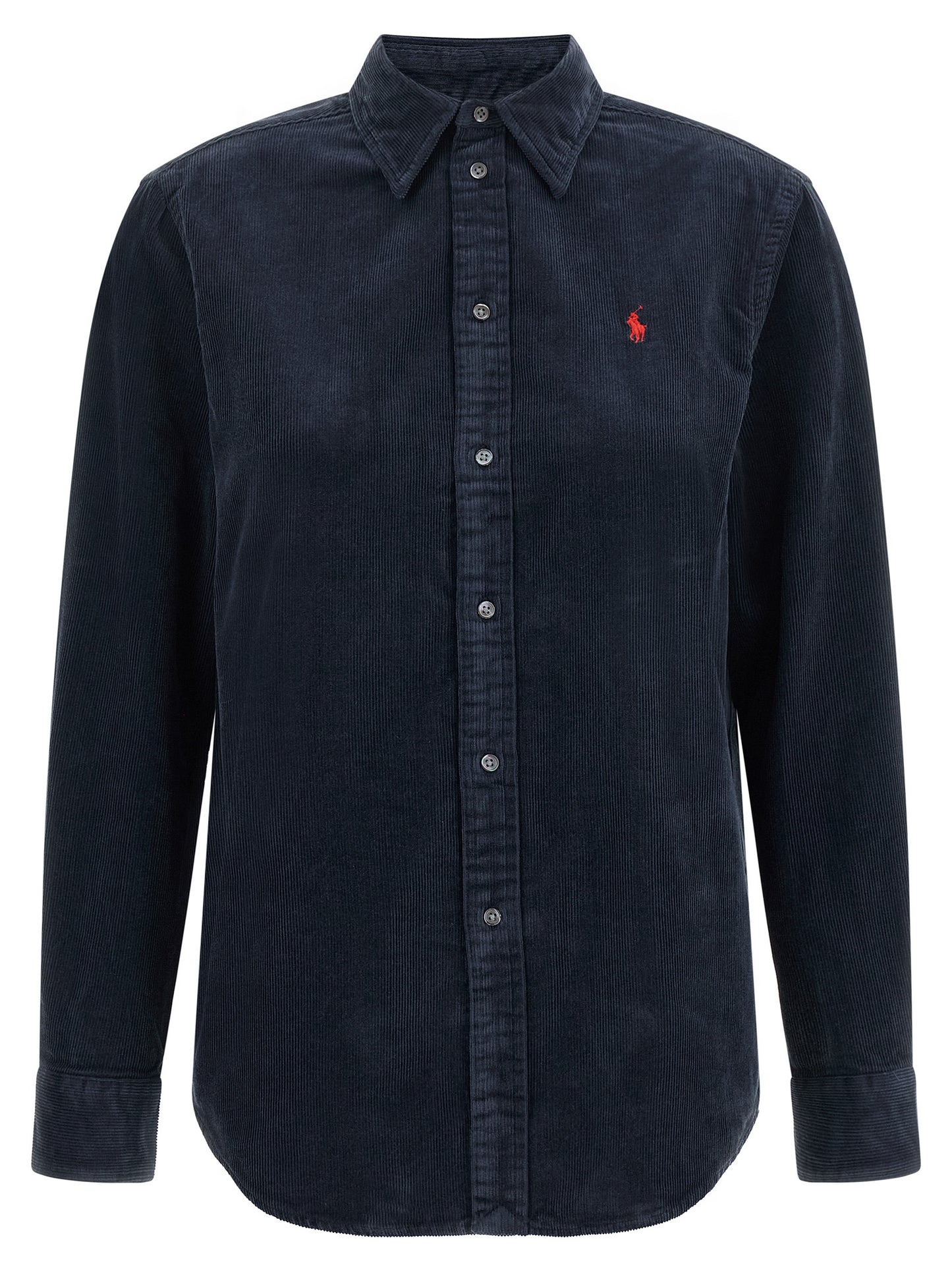 Blouse by Polo Ralph Lauren for women in cotton corduroy navy, red & signature features an polished silhouette, showcasing a sophisticated and detail for a truly polished finish.
