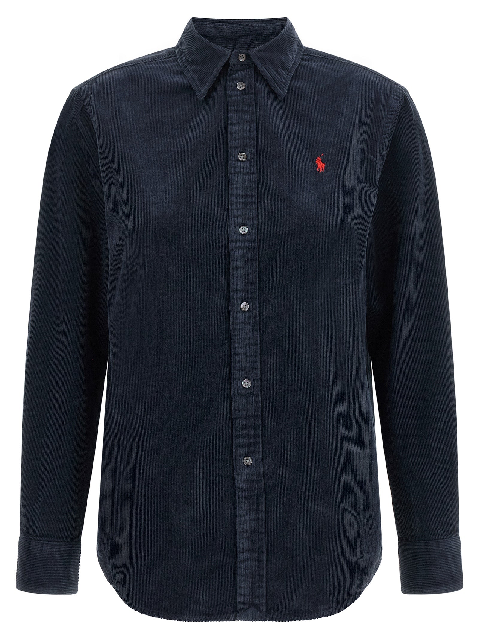 Blouse by Polo Ralph Lauren for women in cotton corduroy navy, red & signature features an polished silhouette, showcasing a sophisticated and detail for a truly polished finish.