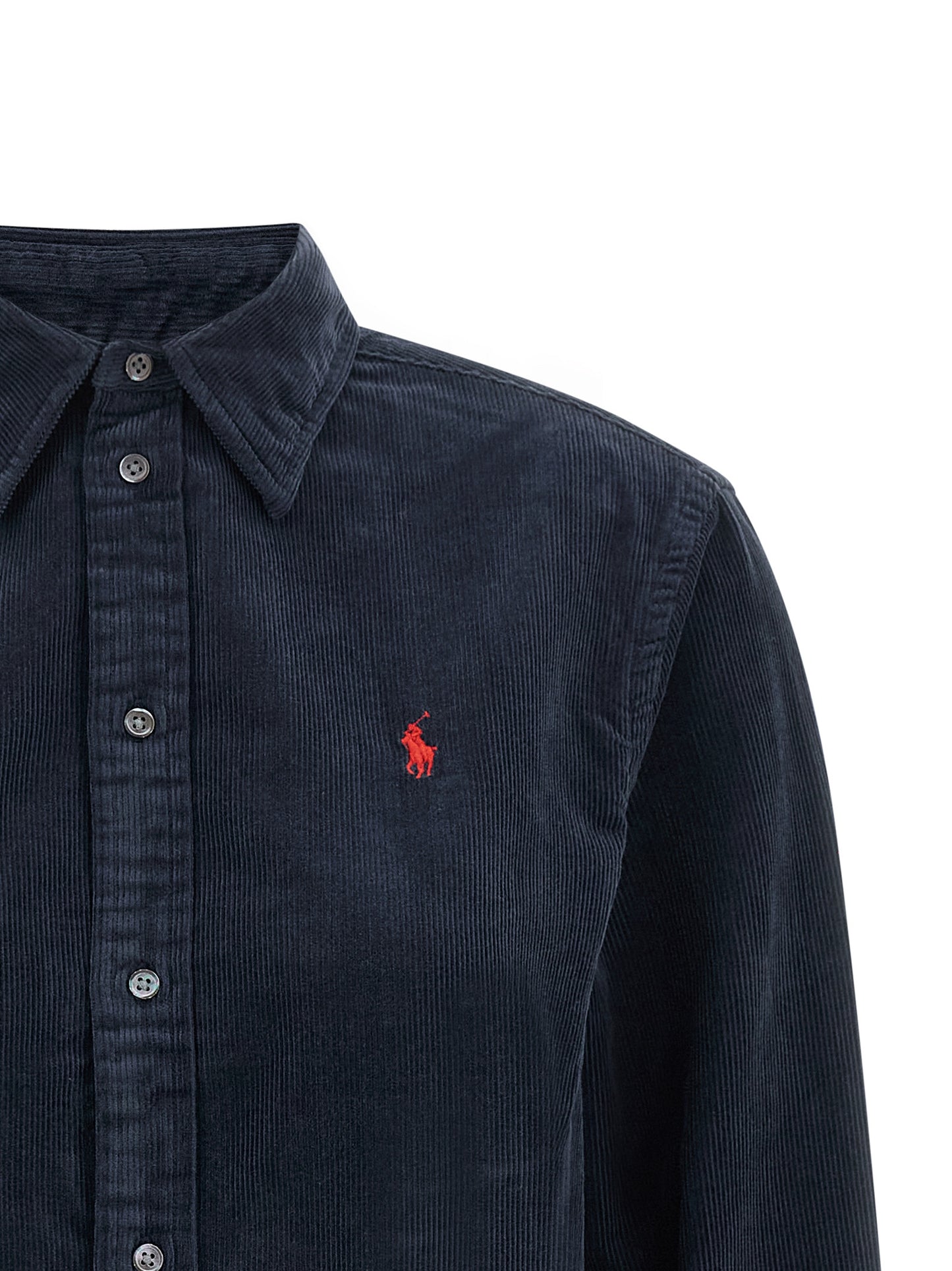 Blouse by Polo Ralph Lauren for women in cotton corduroy navy, red & signature showcases a sublime silhouette, artfully detailed with a sublime and for a sophisticated, sublime finish.