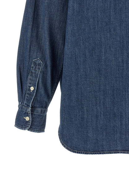 Blouse by Polo Ralph Lauren for women in denim cotton blue showcases a sleek silhouette, elegantly detailed with a sleek and for a sleek finish.