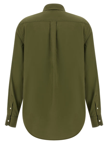 Blouse by Polo Ralph Lauren for women in horse leather & cotton bicolour, green & olive features an polished silhouette, showcasing a sophisticated and detail for a truly polished finish.