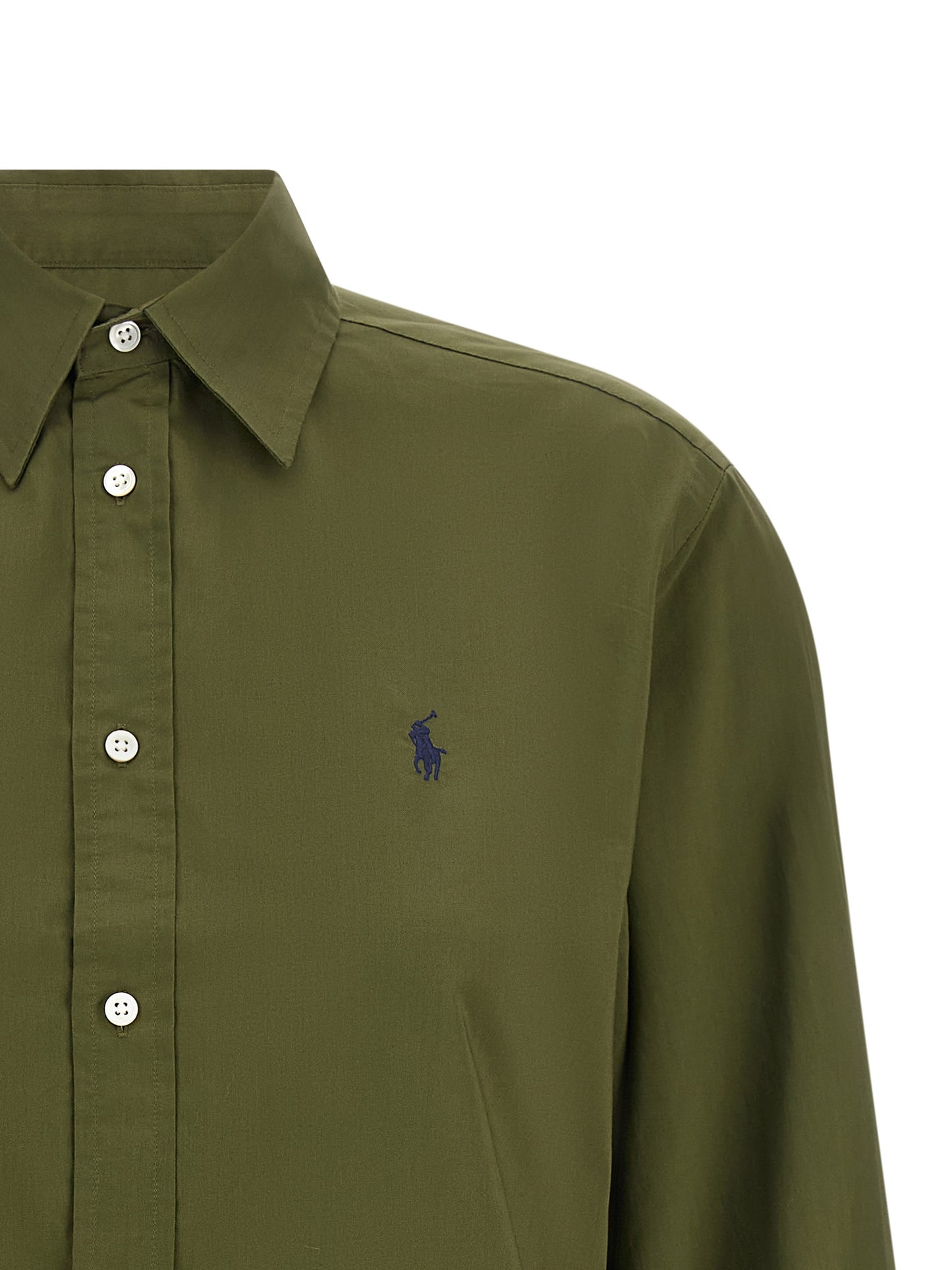 Blouse by Polo Ralph Lauren for women in horse leather & cotton bicolour, green & olive showcases a sublime silhouette, artfully detailed with a sublime and for a sophisticated, sublime finish.