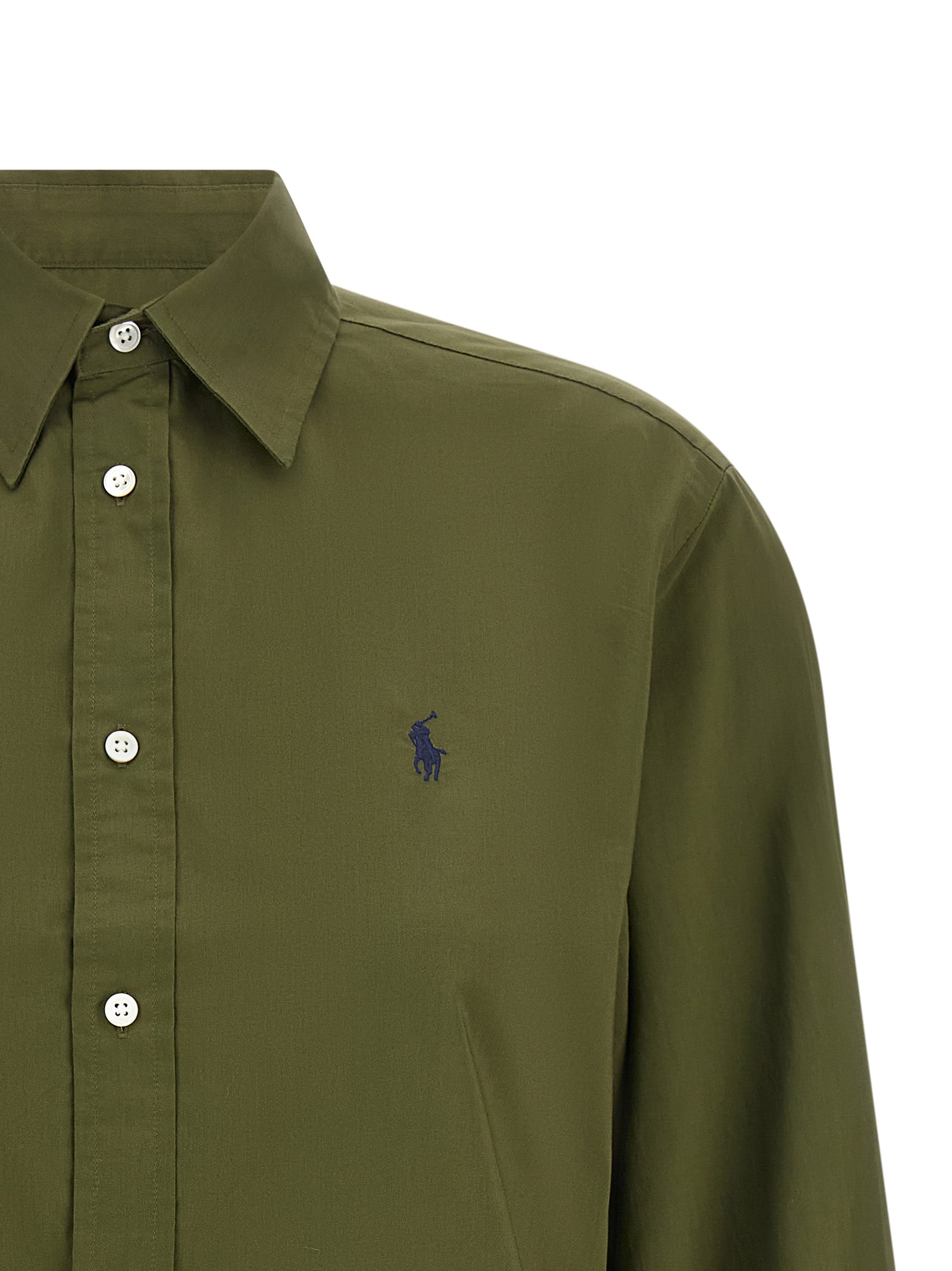 Blouse by Polo Ralph Lauren for women in horse leather & cotton bicolour, green & olive showcases a sublime silhouette, artfully detailed with a sublime and for a sophisticated, sublime finish.