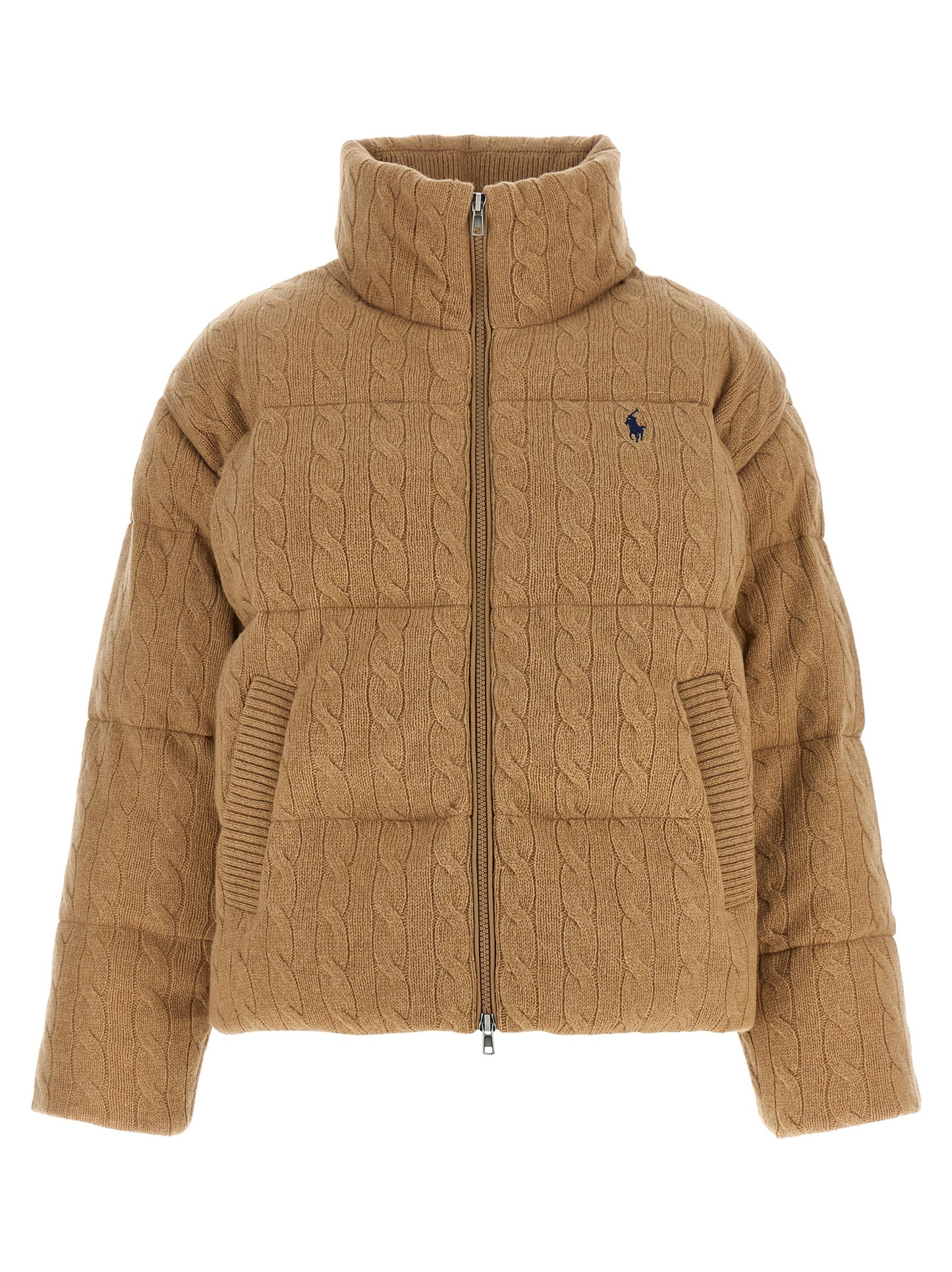 Puffer Jacket by Polo Ralph Lauren for women in cashmere beige & patterned features a city-ready silhouette, detailed with pockets & insulated and a city-ready high-neck neckline.