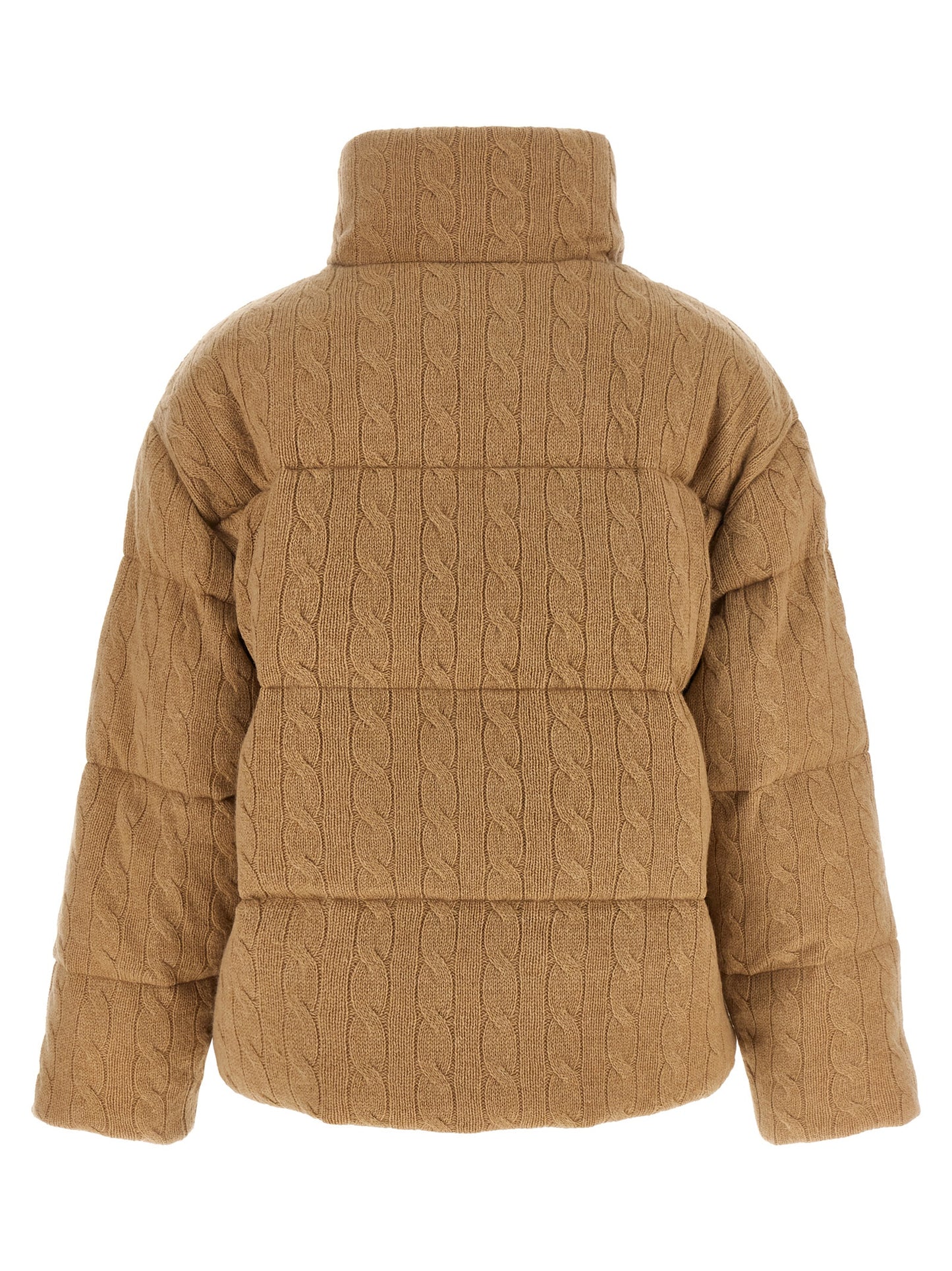 Puffer Jacket by Polo Ralph Lauren for women in cashmere beige & patterned presents a effortlessly chic silhouette, showcasing a sophisticated high-neck neckline and premium pockets & insulated for a truly effortlessly chic finish.