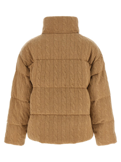 Puffer Jacket by Polo Ralph Lauren for women in cashmere beige & patterned presents a effortlessly chic silhouette, showcasing a sophisticated high-neck neckline and premium pockets & insulated for a truly effortlessly chic finish.