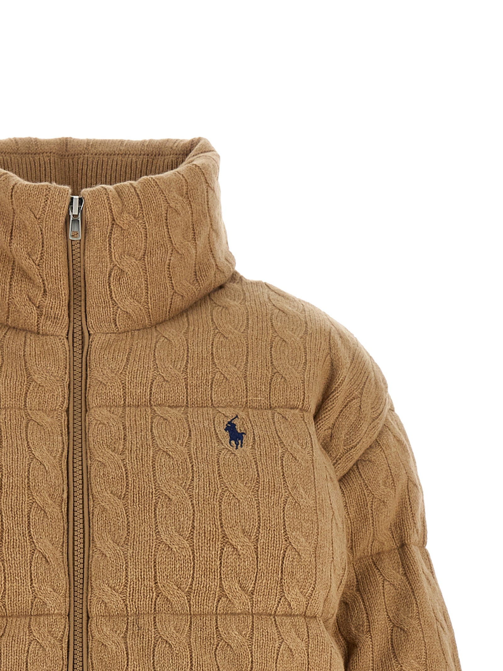 Puffer Jacket by Polo Ralph Lauren for women in cashmere beige & patterned showcases a bohemian silhouette, artfully detailed with a bohemian high-neck neckline and signature pockets & insulated for a truly bohemian finish.