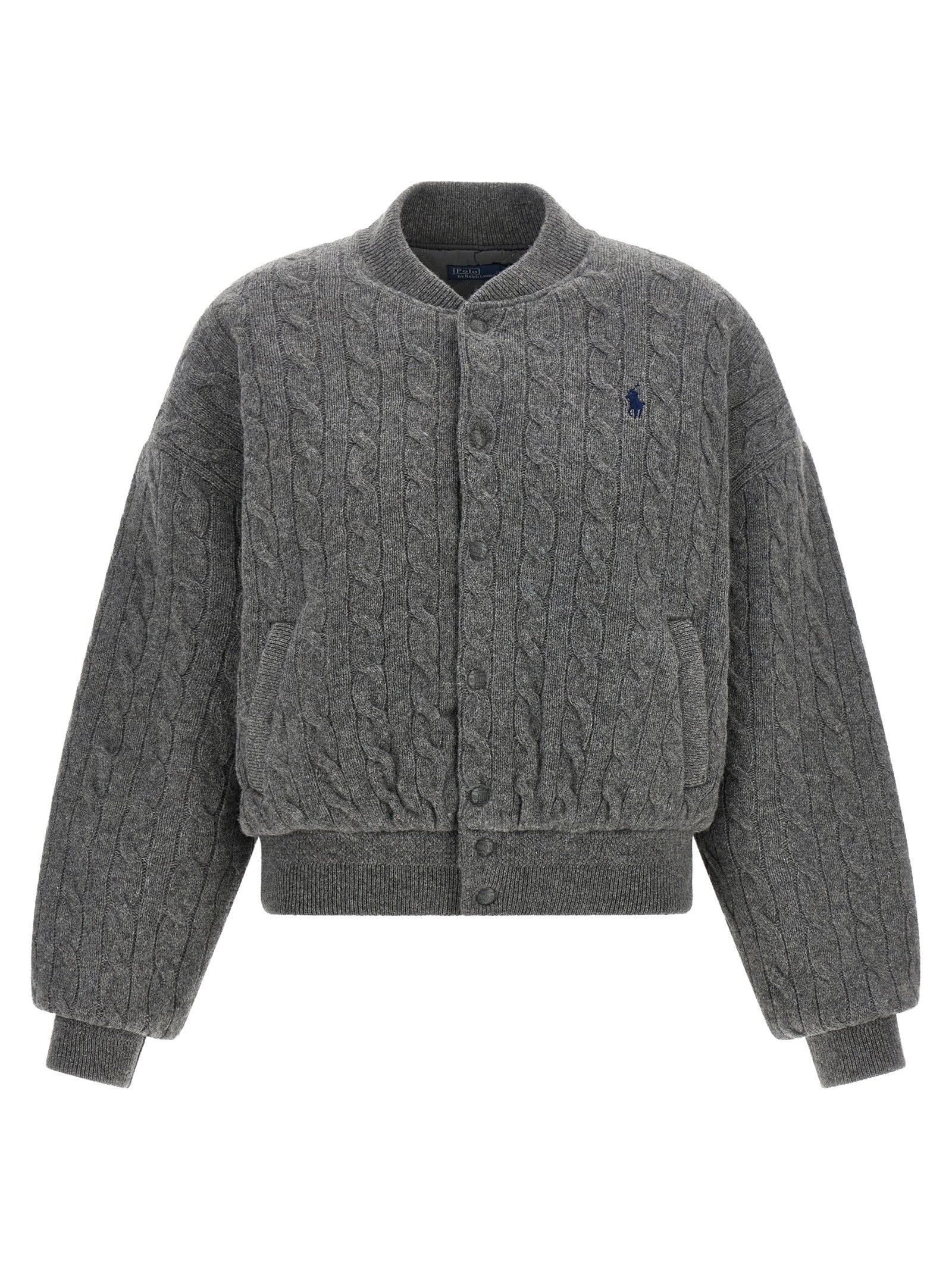 Bomber Jacket by Polo Ralph Lauren for women in cashmere gray features an contemporary silhouette, showcasing a sophisticated and contemporary pockets for a truly refined look.