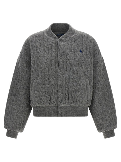 Bomber Jacket by Polo Ralph Lauren for women in cashmere gray features an contemporary silhouette, showcasing a sophisticated and contemporary pockets for a truly refined look.