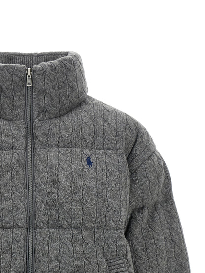 Puffer Jacket by Polo Ralph Lauren for women in cashmere wool gray features a city-ready silhouette, detailed with pockets & insulated and a city-ready wrap high-neck neckline.