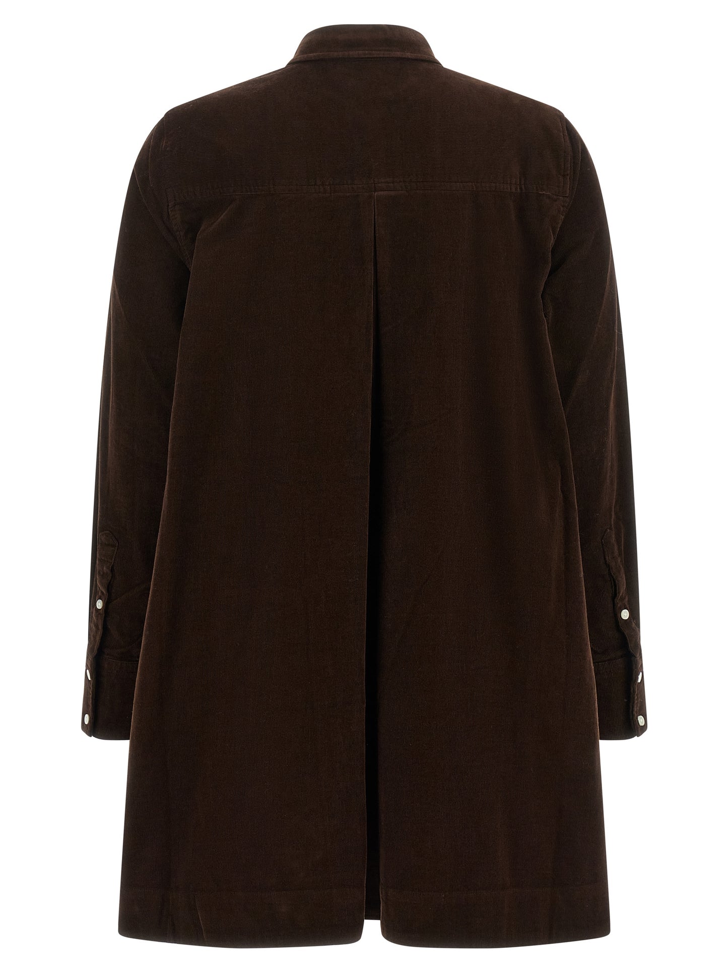 Dress by Polo Ralph Lauren for women in cotton corduroy brown features a dramatic silhouette, showcasing an elegant and that flows into a dramatic short mini.