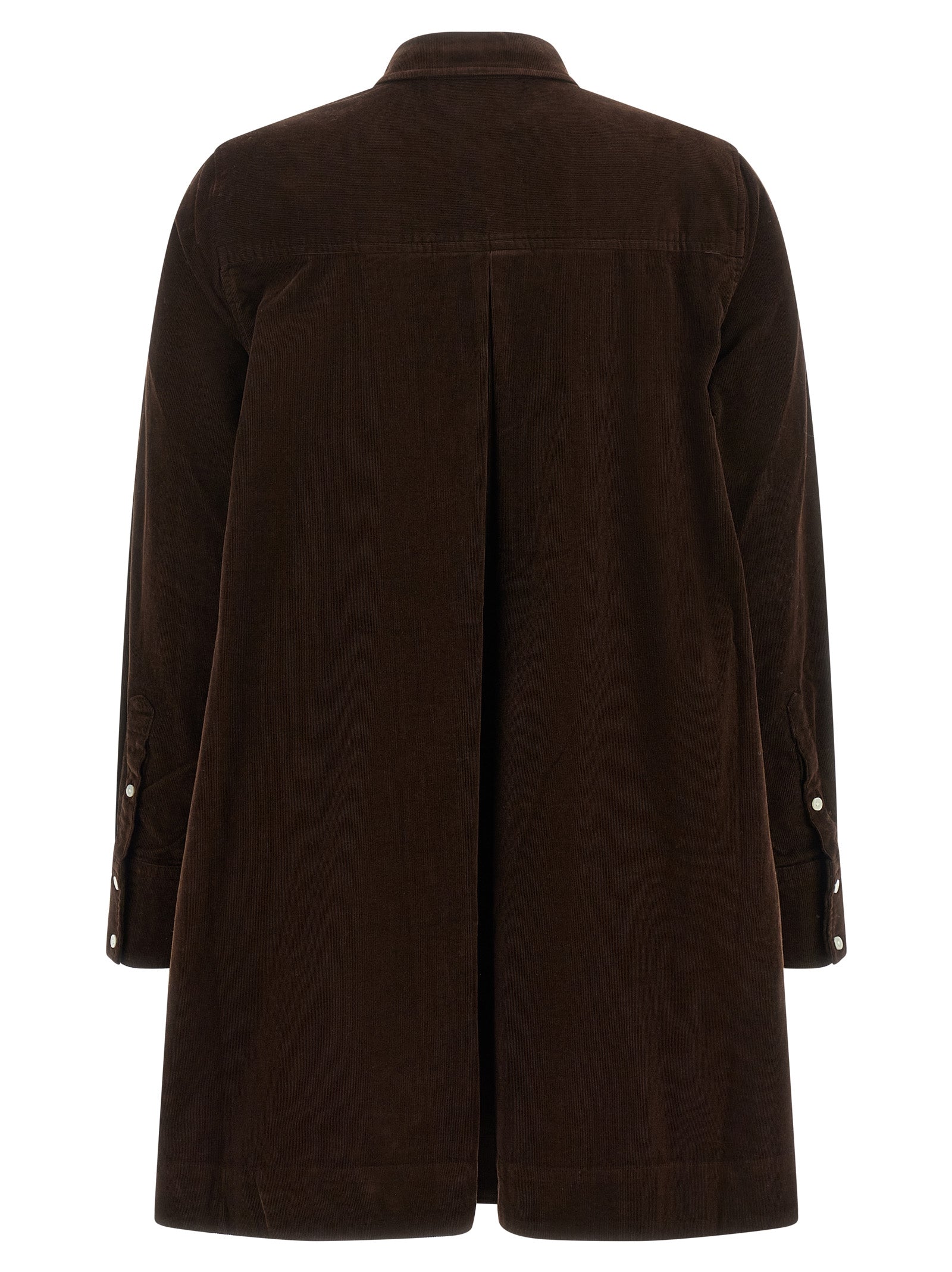 Dress by Polo Ralph Lauren for women in cotton corduroy brown features a dramatic silhouette, showcasing an elegant and that flows into a dramatic short mini.