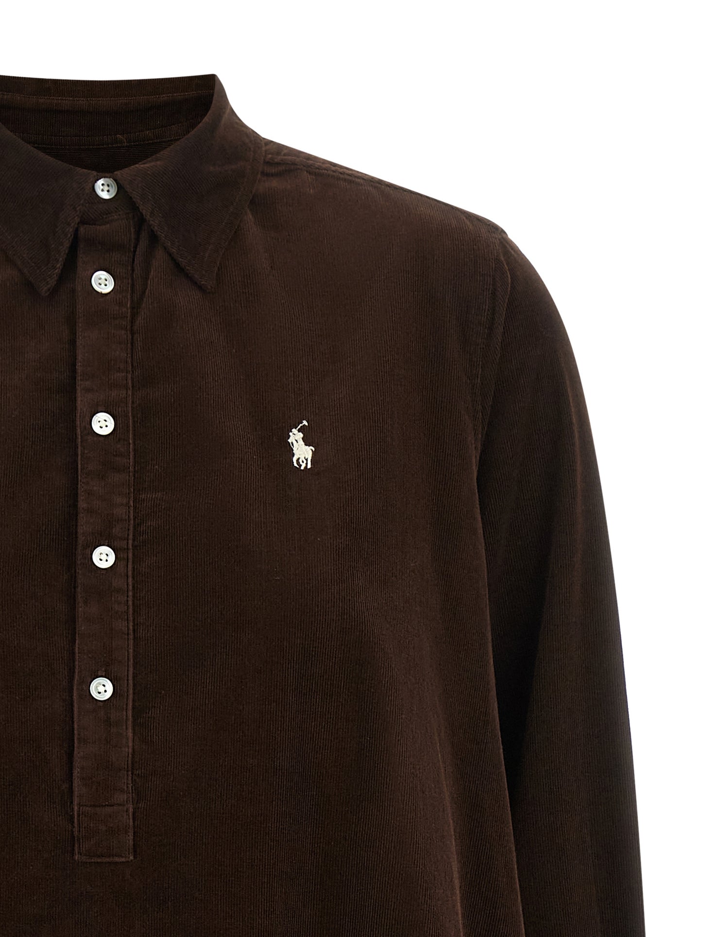Dress by Polo Ralph Lauren for women in cotton corduroy brown features an magnificent silhouette, artfully detailed with a magnificent and that flows into an magnificent short mini.