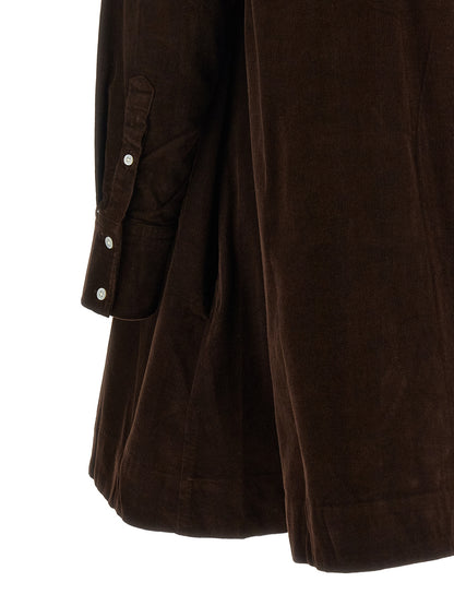 Dress by Polo Ralph Lauren for women in cotton corduroy brown features an sultry silhouette defined by a and , falling to an sultry short mini for a sultry look.