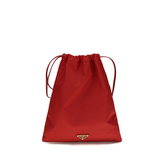 Drawstring Clutch Handbag by Prada for women in polyamide leather multicolor features a sculptural silhouette with a secure drawstring, ample , and versatile for a sculptural finish.