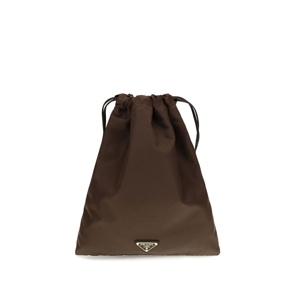 Prada Polyamide Leather Small Crossbody Clutch Handbag - Brown