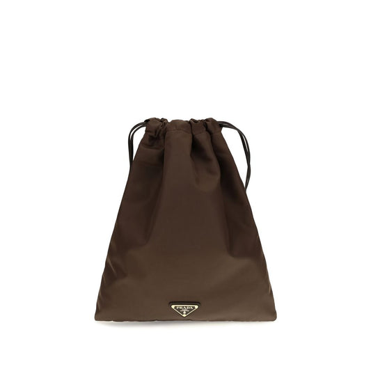 Prada Polyamide Leather Small Crossbody Clutch Handbag - Brown