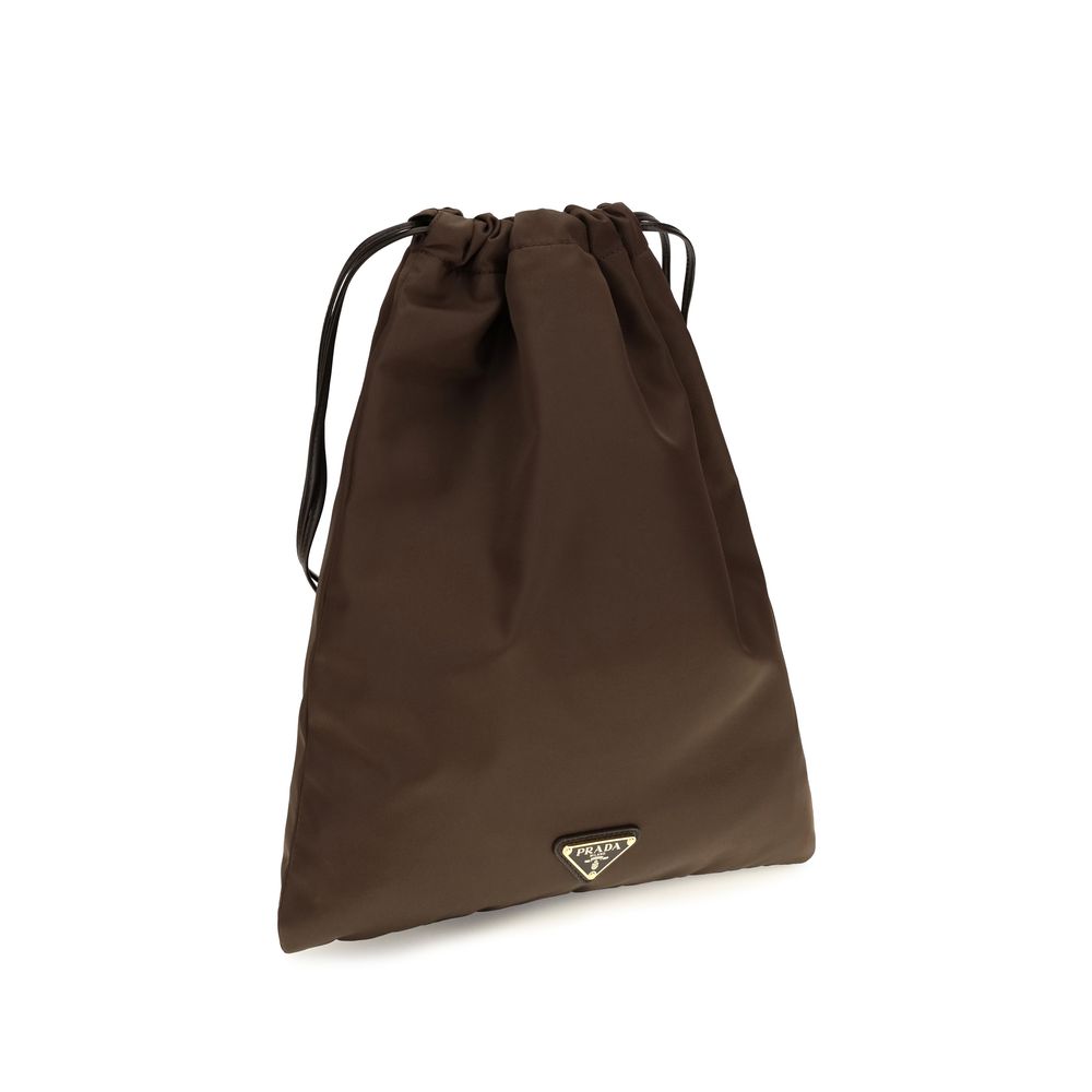 Prada Polyamide Leather Small Crossbody Clutch Handbag - Brown