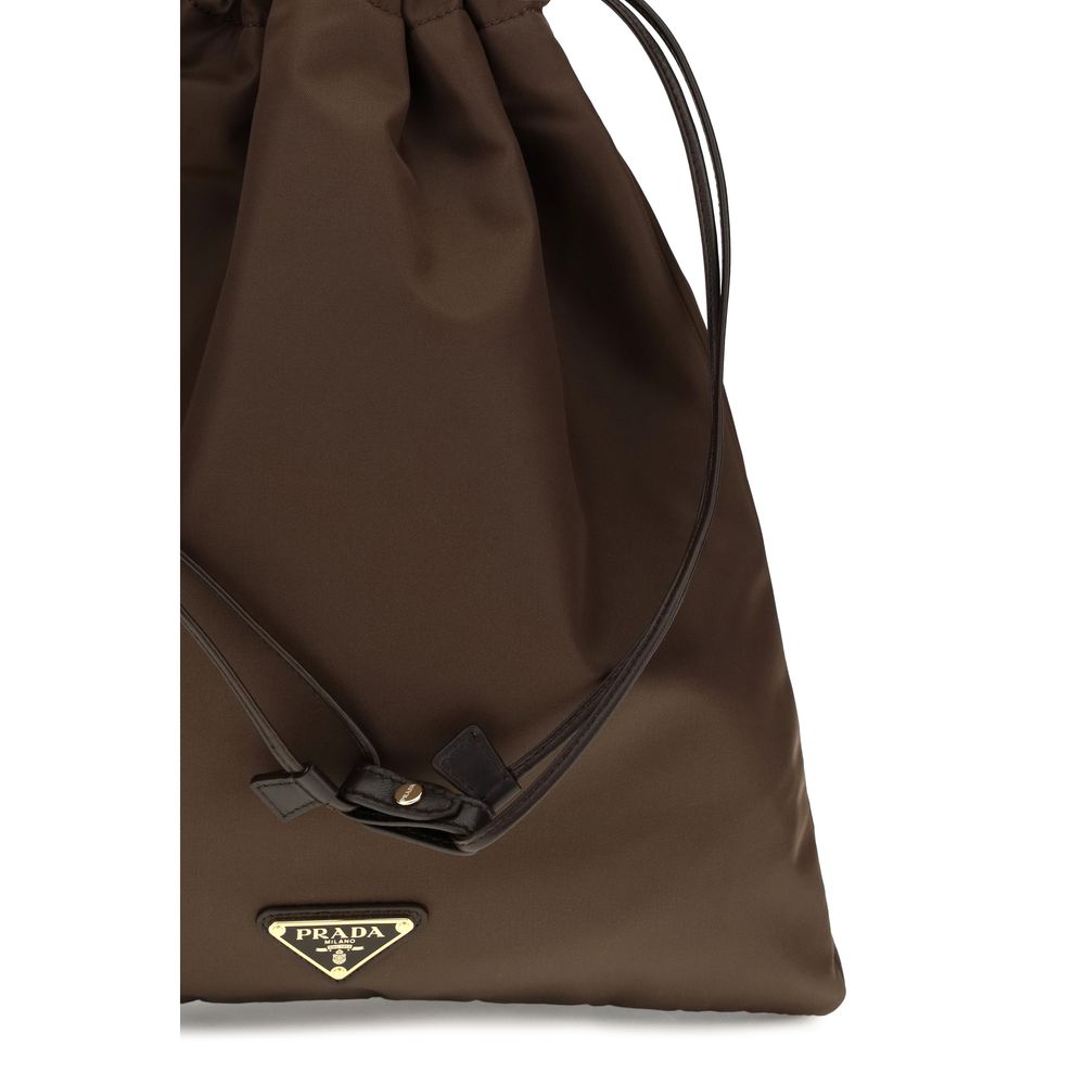 Prada Polyamide Leather Small Crossbody Clutch Handbag - Brown