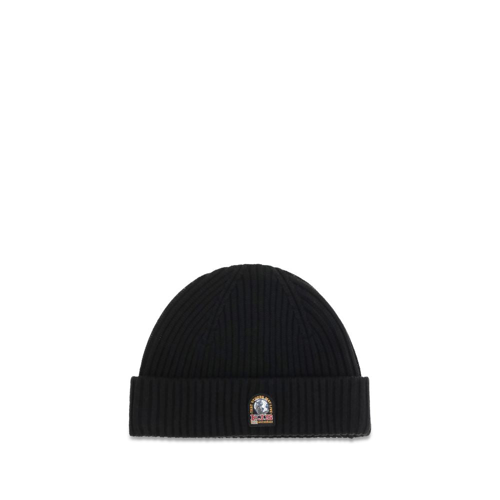 Beanie Hat by Parajumpers for men in merino wool black features a refined silhouette, showcasing the refined design of the Merino Wool Beanie Hat for a sophisticated look.