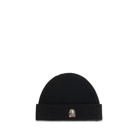 Beanie Hat by Parajumpers for men in merino wool black features a refined silhouette, showcasing the refined design of the Merino Wool Beanie Hat for a sophisticated look.