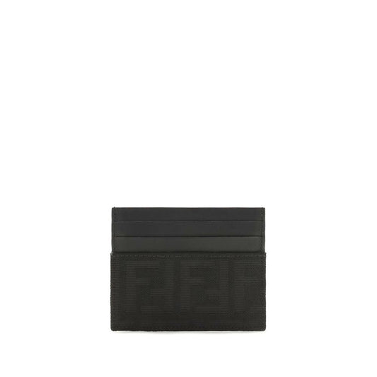 Cardholder Wallet by Fendi for men in polyester cotton & calf leather black, jacquard & signature presents a streamlined silhouette, showcasing the sophisticated design of the Polyester Cotton & Calf Leather Cardholder Wallet collection with functional card-organization compact-design.