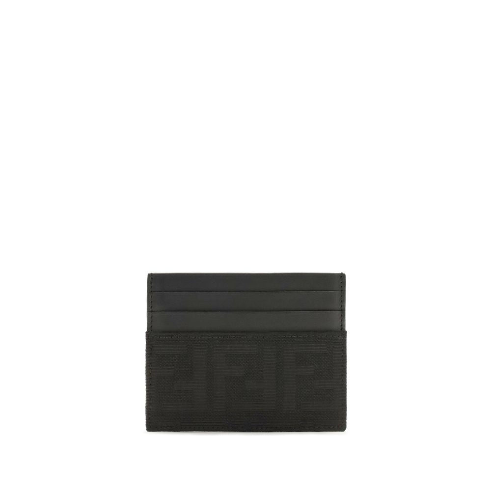 Cardholder Wallet by Fendi for men in polyester cotton & calf leather black, jacquard & signature showcases a discerning silhouette, artfully capturing the essence of Polyester Cotton & Calf Leather Cardholder Wallet with its functional card-organization compact-design.