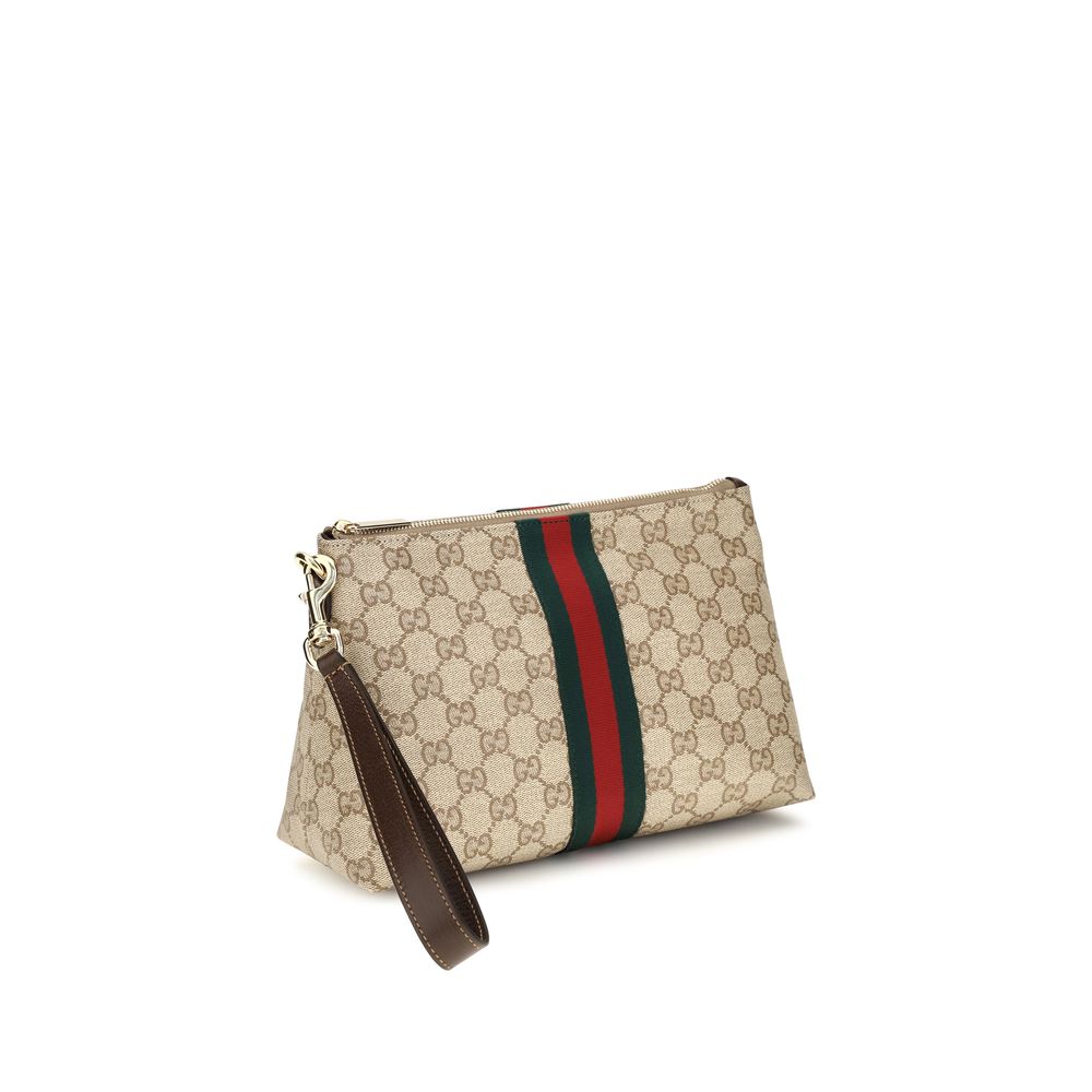 Pouch Shoulder Bag by Gucci for men in leather & canvas beige, brown, green, red, signature & striped showcases a enviable silhouette, artfully detailed with a secure zipper, organized , and versatile shoulder-strap & wristlet for a enviable look.