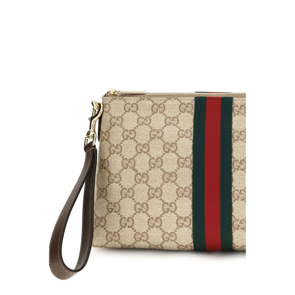 Pouch Shoulder Bag by Gucci for men in leather & canvas beige, brown, green, red, signature & striped features a effortless sophistication silhouette, secured by a zipper with ample and versatile shoulder-strap & wristlet for a effortless sophistication finish.