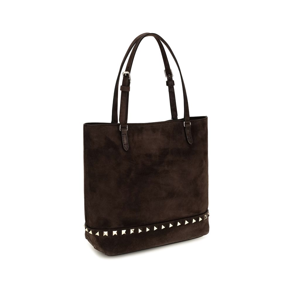 Small Shoulder Tote Bag by Valentino Garavani for women in bos taurus suede calf leather brown & signature features a effortless sophistication silhouette, secured by a magnetic with ample and versatile shoulder-strap, handle & adjustable-strap for a effortless sophistication finish.