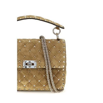 Medium Quilted Shoulder Bag by Valentino Garavani for women in bos taurus calf suede leather beige, patterned & signature presents a versatile silhouette, showcasing a secure and versatile single-compartment with versatile shoulder-strap & handle for a sophisticated look.