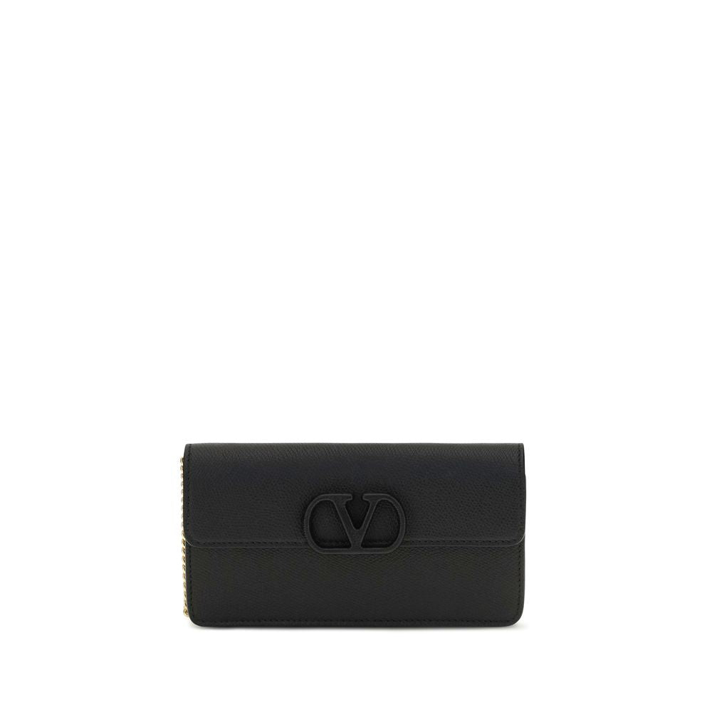 Cardholder Wallet by Valentino Garavani for women in bos taurus calfskin nappa leather black & signature presents a refined silhouette, artfully capturing the essence of the V Logo Bos Taurus Calfskin Nappa Leather Cardholder Wallet design with sophisticated card-organization chain for a refined look.