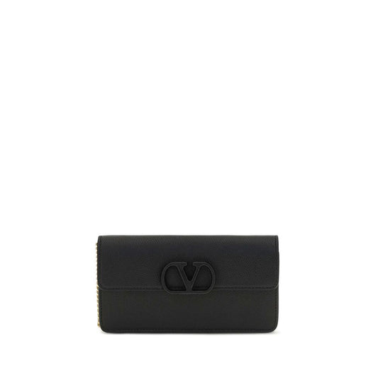 Cardholder Wallet by Valentino Garavani for women in bos taurus calfskin nappa leather black & signature presents a refined silhouette, artfully capturing the essence of the V Logo Bos Taurus Calfskin Nappa Leather Cardholder Wallet design with sophisticated card-organization chain for a refined look.