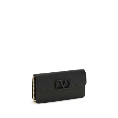 Cardholder Wallet by Valentino Garavani for women in bos taurus calfskin nappa leather black & signature showcases a discerning silhouette, artfully capturing the essence of V Logo Bos Taurus Calfskin Nappa Leather Cardholder Wallet with its functional card-organization chain.
