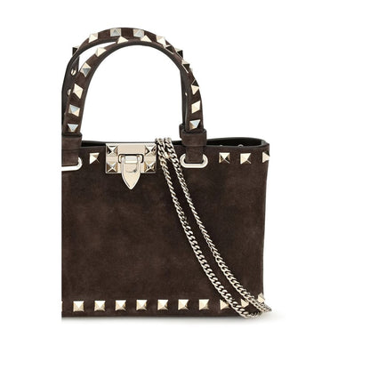 Mini Shopper Handbag by Valentino Garavani for women in bos taurus calf suede leather brown features a refined silhouette, showcasing a secure hook, organized , and versatile handle for a refined finish.
