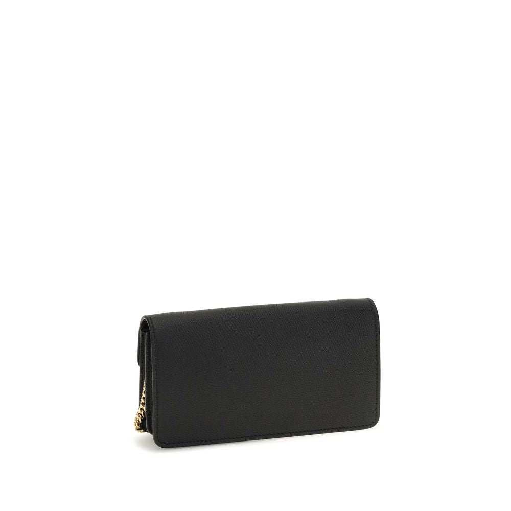 Cardholder Wallet by Valentino Garavani for women in bos taurus calfskin nappa leather black & signature presents a streamlined silhouette, showcasing the sophisticated design of the V Logo Bos Taurus Calfskin Nappa Leather Cardholder Wallet collection with functional card-organization chain.