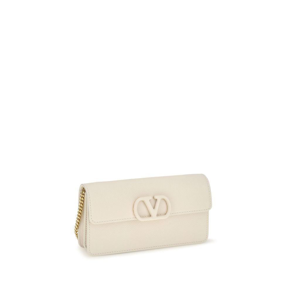Cardholder Wallet by Valentino Garavani for women in bos taurus calfskin nappa leather white & signature presents a streamlined silhouette, showcasing the sophisticated design of the V Logo Bos Taurus Calfskin Nappa Leather Cardholder Wallet collection with functional card-organization chain.