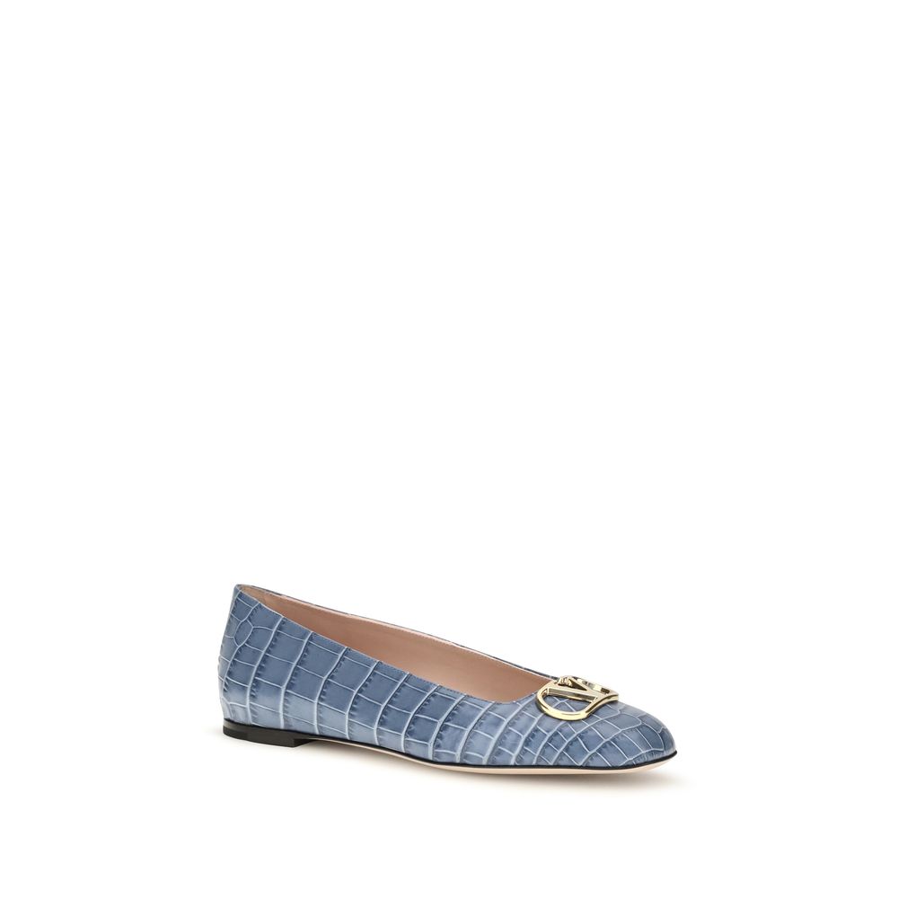 Ballet Flat Shoes by Valentino Garavani for women in bos taurus calfskin crocodile nappa leather blue & signature showcases a resplendent V Logo Women's Bos Taurus Calfskin Crocodile Nappa Leather Ballet Flat Shoes aesthetic with a and .