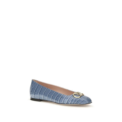 Ballet Flat Shoes by Valentino Garavani for women in bos taurus calfskin crocodile nappa leather blue & signature showcases a resplendent V Logo Women's Bos Taurus Calfskin Crocodile Nappa Leather Ballet Flat Shoes aesthetic with a and .