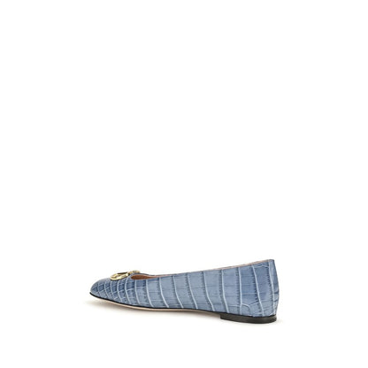 Ballet Flat Shoes by Valentino Garavani for women in bos taurus calfskin crocodile nappa leather blue & signature showcases a dynamic silhouette, artfully capturing V Logo Women's Bos Taurus Calfskin Crocodile Nappa Leather Ballet Flat Shoes through its distinctive and elegant .