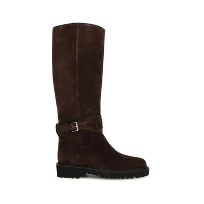 Strap Boots by Valentino Garavani for women in suede leather & rubber brown & signature features an high-performance silhouette, showcasing the sophisticated design of the V Logo Women's Suede Leather & Rubber Strap Boots with a and a refined .