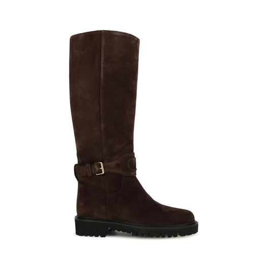 Strap Boots by Valentino Garavani for women in suede leather & rubber brown & signature features an high-performance silhouette, showcasing the sophisticated design of the V Logo Women's Suede Leather & Rubber Strap Boots with a and a refined .