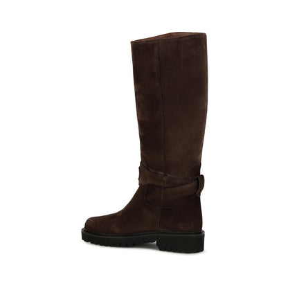 Strap Boots by Valentino Garavani for women in suede leather & rubber brown & signature features an dynamic silhouette, showcasing the dynamic V Logo Women's Suede Leather & Rubber Strap Boots design with its distinctive and elegant .
