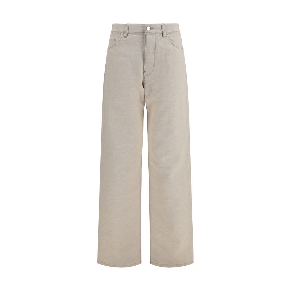 Jeans by Fendi for women in organic denim cotton & linen beige, silver & print features an sartorial regular-fit and long with a cut for a sartorial finish.